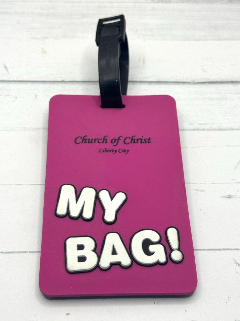 Pink Luggage Tag With "My Bag!" & Address Card Black Strap